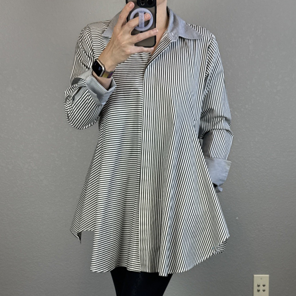 Planet Lauren G Artist's Smock Shirt‎ Tunic Size 1 (4-8) Mixed Stripe Pockets